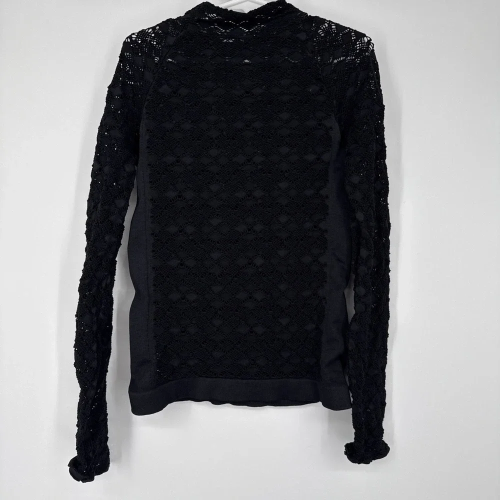 Free People Crochet Lace Long Sleeve Boho Whimsigoth Dark Coquette Black XS
